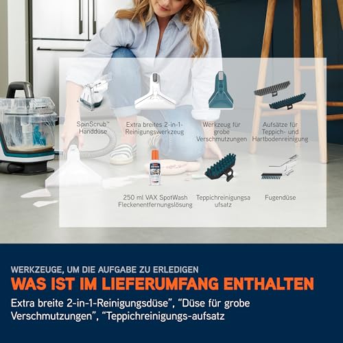 Vax SpotWash Home Duo Pet-Edition, Teppich- & Polsterreiniger mit SpinScrub, Tiefenreinigung, schnelltrocknend, starke Haustier-Reinigung