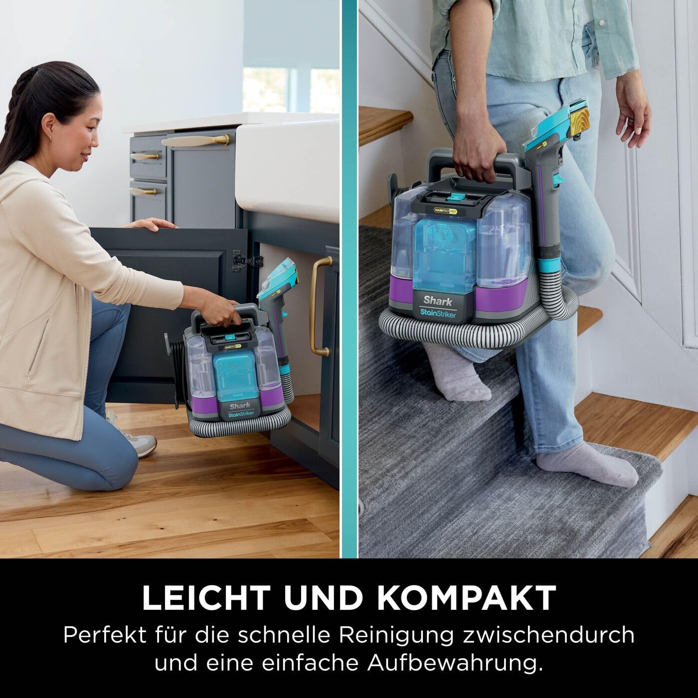 Shark StainStriker HairPro Pet Reiniger, 450W Saugkraft, Anti-Clog Tierhaarextraktor, tragbar, 4 Aufsätze & 2 Reinigungsmittel