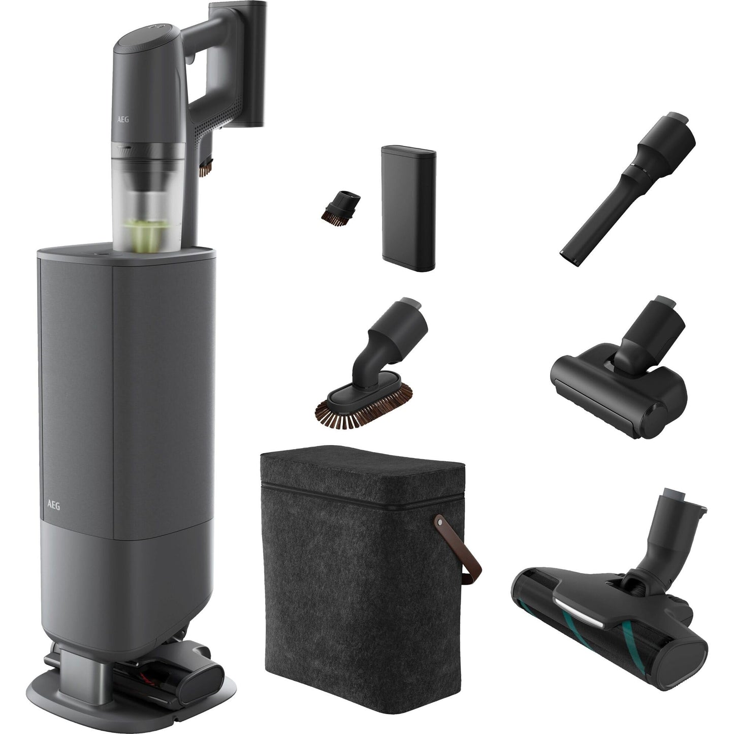 AEG Ultimate 8000 Akku Staubsauger mit Absaugstation und Ersatz-Akku, Automatik-verlängert Laufzeit, 5-Stufen Filtration, für Hartboden, Teppich, Tierhaare, 25 V Akku, 400 ml, Dunkelgrau, AP83A25XNX