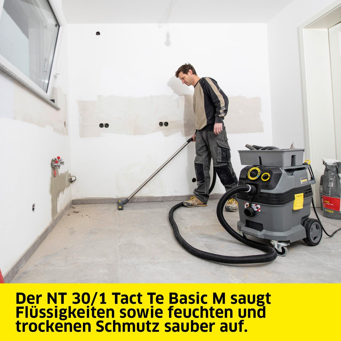 Kärcher Nass- und Trockensauger NT 30/1 Tact Te Basic M, Leistung: max. 1380 W, Flachfaltenfilter, Kunststoffbehälter: 30 l, 4 m-Saugschlauch, Nass-/Trockenbodendüse Standard (300 mm), Gerätesteckdose