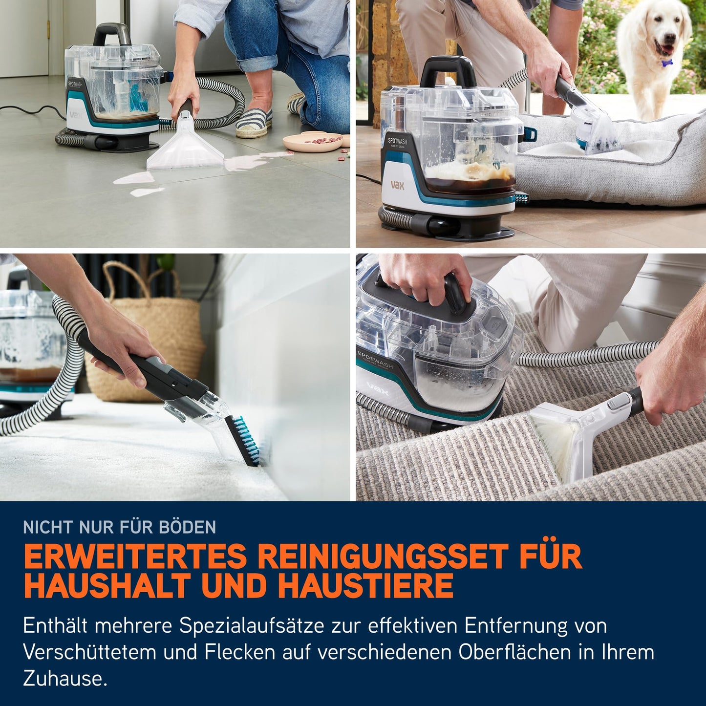 Vax SpotWash Home Duo Pet-Edition, Teppich- & Polsterreiniger mit SpinScrub, Tiefenreinigung, schnelltrocknend, starke Haustier-Reinigung