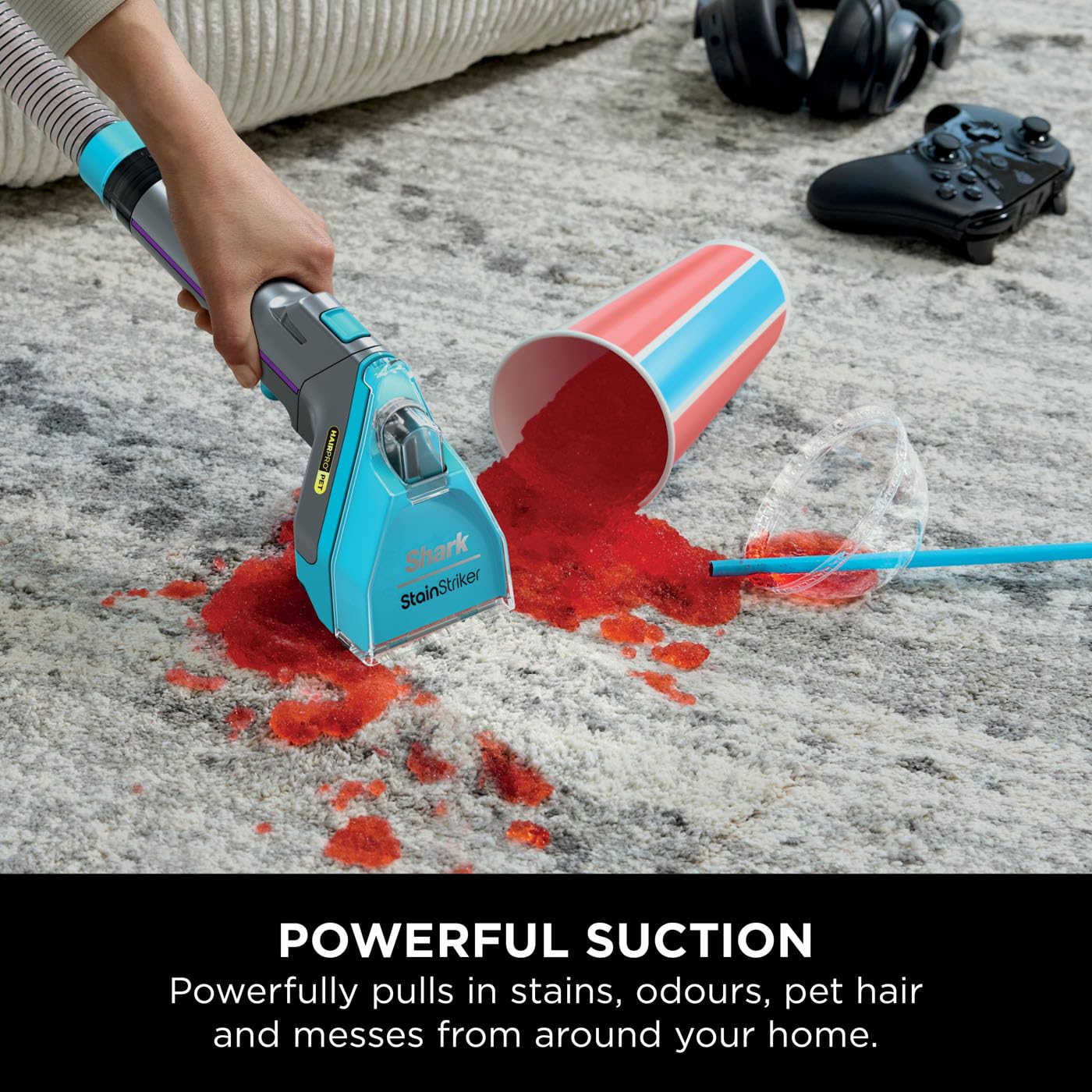 Shark StainStriker HairPro Haustier-Fleckenreiniger, 450W Saugkraft, Anti-Verstopfung, tragbar, entfernt Flecken & Gerüche, inkl. 4 Aufsätze