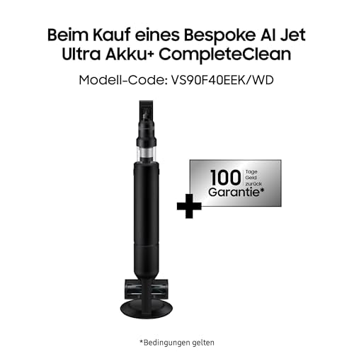 Samsung VS90F40EEK/WD Bespoke AI Jet Ultra Akku+ CompleteClean, Akku-Handstaubsauger inkl. Zubehör, 400 W, 2 Akkus, All-In-One-Station, Active Dual & Slim LED+ Bürste, Pet Tool+, Satin Black