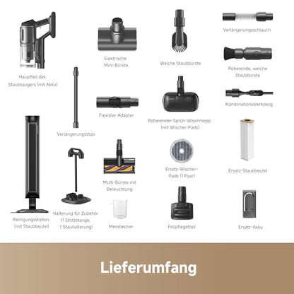 dreame Z40 Station Nass Trockensauger– Kabelloser Stielstaubsauger mit automatischer Leerung, Reinigungsstation, Multi-Bürste mit Stauboffenlegung, 310 AW Saugkraft, 160 Min. Reinigungsdauer