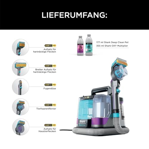 Shark StainStriker HairPro Pet Reiniger, 450W Saugkraft, Anti-Clog Tierhaarextraktor, tragbar, 4 Aufsätze & 2 Reinigungsmittel