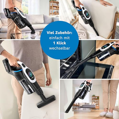 Bosch Akku-Staubsauger Unlimited 10 BTS1042WAC, kabellos, MicroClean Technology, TFT-Display, Staubkomprimierung, HEPA-Filtersystem, 10 J. Motorgarantie, 4 Ah Akku, LED-Licht, Schnellladegerät, weiß