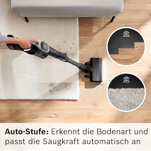 Bosch Akku-Staubsauger Unlimited 10 BKS1051GQC, kabellos, MicroClean Technology, TFT-Display, Staubkomprimierung, HEPA-Filtersystem, 10 J. Motorgarantie, 4 Ah Akku, LED-Licht, Schnellladegerät, grau
