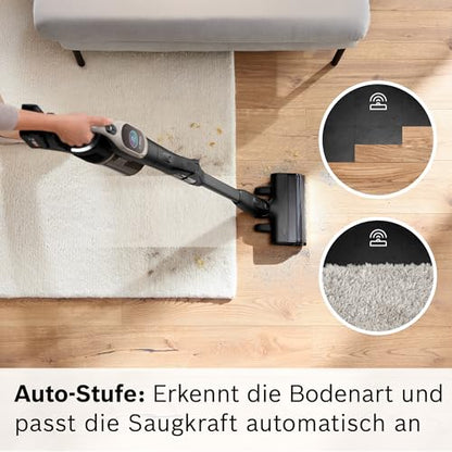 Bosch Akku-Staubsauger Unlimited 10 BKS1051GQC, kabellos, MicroClean Technology, TFT-Display, Staubkomprimierung, HEPA-Filtersystem, 10 J. Motorgarantie, 4 Ah Akku, LED-Licht, Schnellladegerät, grau