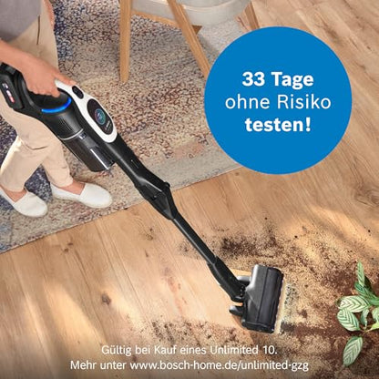 Bosch Akku-Staubsauger Unlimited 10 BTS1042WAC, kabellos, MicroClean Technology, TFT-Display, Staubkomprimierung, HEPA-Filtersystem, 10 J. Motorgarantie, 4 Ah Akku, LED-Licht, Schnellladegerät, weiß