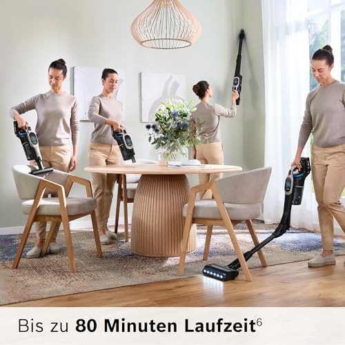 Bosch Akku-Staubsauger Unlimited 10 BKS1051GQC, kabellos, MicroClean Technology, TFT-Display, Staubkomprimierung, HEPA-Filtersystem, 10 J. Motorgarantie, 4 Ah Akku, LED-Licht, Schnellladegerät, grau