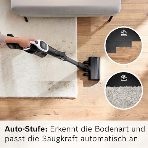 Bosch Akku-Staubsauger Unlimited 10 BTS1042WAC, kabellos, MicroClean Technology, TFT-Display, Staubkomprimierung, HEPA-Filtersystem, 10 J. Motorgarantie, 4 Ah Akku, LED-Licht, Schnellladegerät, weiß