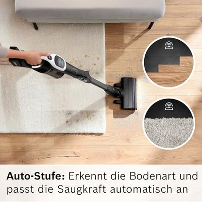 Bosch Akku-Staubsauger Unlimited 10 BTS1042WAC, kabellos, MicroClean Technology, TFT-Display, Staubkomprimierung, HEPA-Filtersystem, 10 J. Motorgarantie, 4 Ah Akku, LED-Licht, Schnellladegerät, weiß