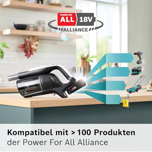 Bosch Akku-Staubsauger Unlimited 10 BTS1042WAC, kabellos, MicroClean Technology, TFT-Display, Staubkomprimierung, HEPA-Filtersystem, 10 J. Motorgarantie, 4 Ah Akku, LED-Licht, Schnellladegerät, weiß