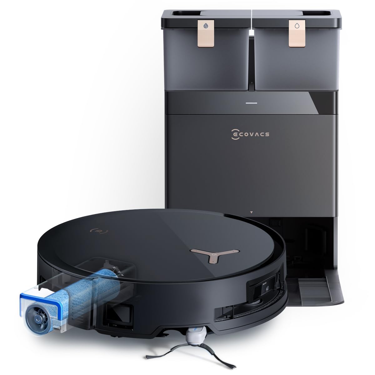 ECOVACS DEEBOT X8 PRO Omni Saugroboter mit Wischfunktion, OZMO Roller mit kontinuierliches Wischen & Selbstreinigung, 18.000 Pa, 12-in-1 Station, 40–75 °C Heißwasser-Moppreinigung, YIKO-GPT