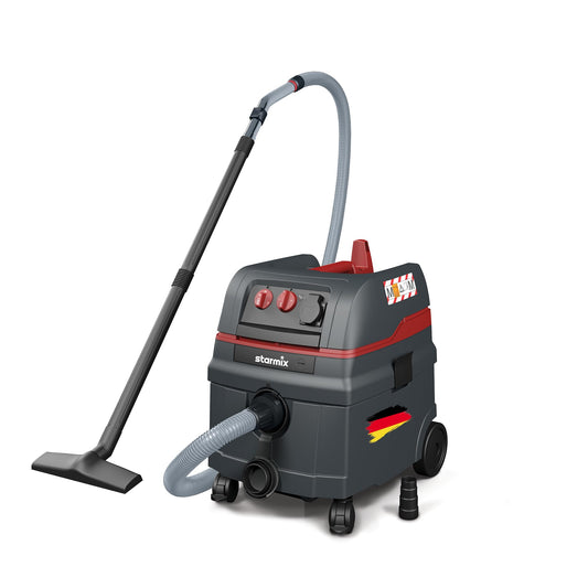Starmix ISC M-1625 Safe – Industriesauger Staubklasse M mit Gerätesteckdose & automatischer Filterreinigung – Nass-/Trockensauger für Baustelle & Werkstatt, 1600 W Leistung, 25 L, inkl. 5m Schlauch