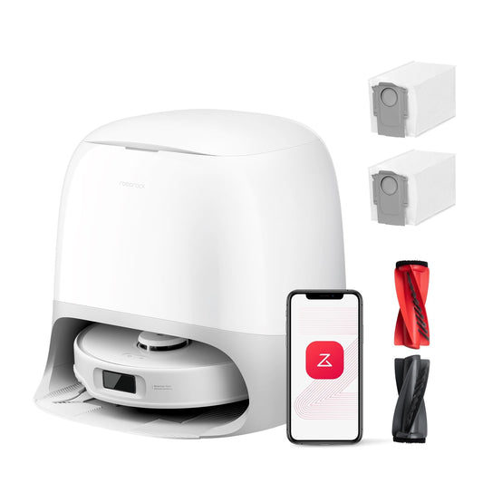 roborock Qrevo Curv S5X-Set Saugroboter mit Wischfunktion Absaugstation, Dual Anti-Tangle-System, 18.500 Pa Saugkraft, 75°C Heißwasser-Moppwäsche, Intelligente Schmutzerkennung, All-in-One-Dock (Weiß)