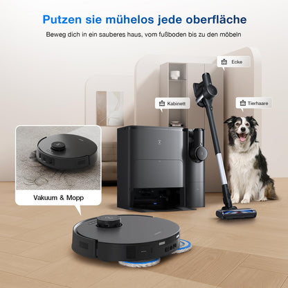 ECOVACS DEEBOT T30S Combo Complete Saugroboter mit Wischfunktion Akku-Staubsauger, All-in-One Reinigungsstation,11000Pa, ZeroTangle Technologie, TruEdge™ Kantenreinigung, Heißwasser-Mopp-Waschen