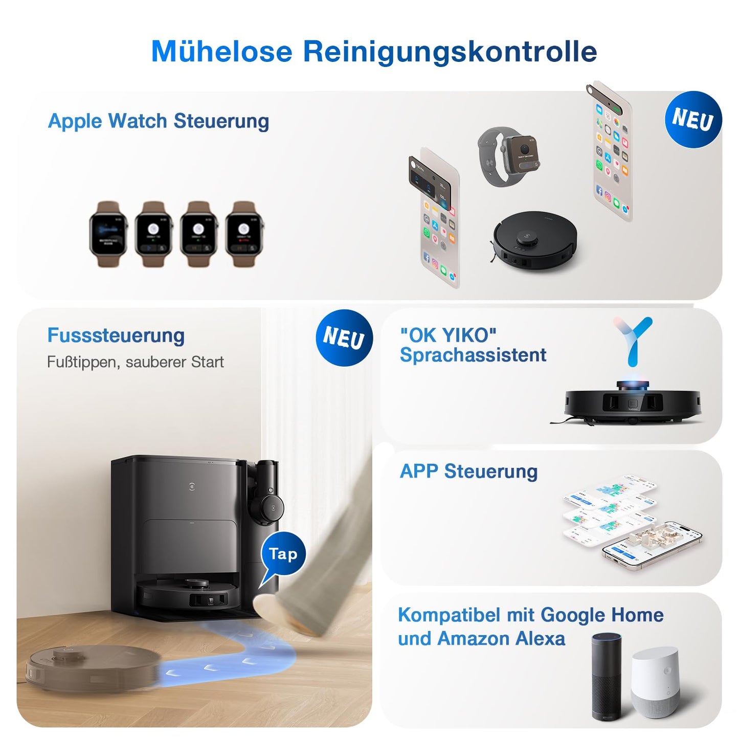 ECOVACS DEEBOT T30S Combo Complete Saugroboter mit Wischfunktion Akku-Staubsauger, All-in-One Reinigungsstation,11000Pa, ZeroTangle Technologie, TruEdge™ Kantenreinigung, Heißwasser-Mopp-Waschen