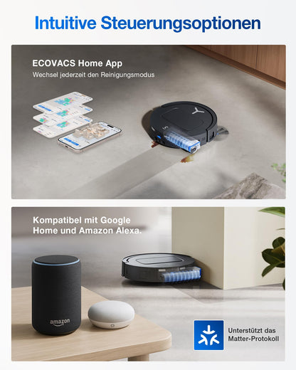 ECOVACS DEEBOT T80 Omni Saugroboter mit Wischfunktion, 18.000 Pa, OZMO Roller Wischwalze mit kontinuierlicher Frischwasser-Selbstreinigung, ZeroTangle 3.0,Moppwäsche mit 40-75℃ heißem Wasser, Schwarz