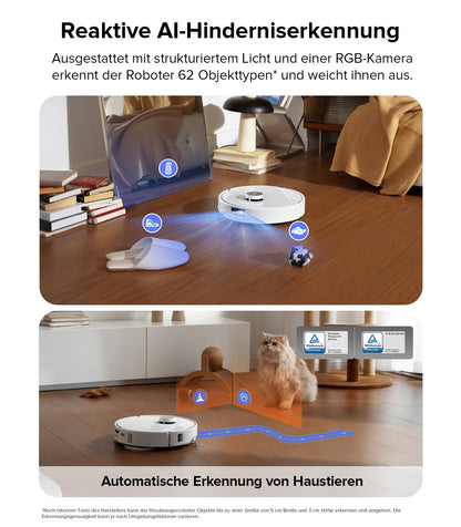 roborock Qrevo Edge Saugroboter mit Wischfunktion, Dual Anti-Tangle-System, AdaptiLift Chassis, 18.500Pa, FlexiArm Design Kantenreinigung, Hebarem Wischmopp, 75℃ Heißwasser-Moppwäsche, „Hello Rocky“