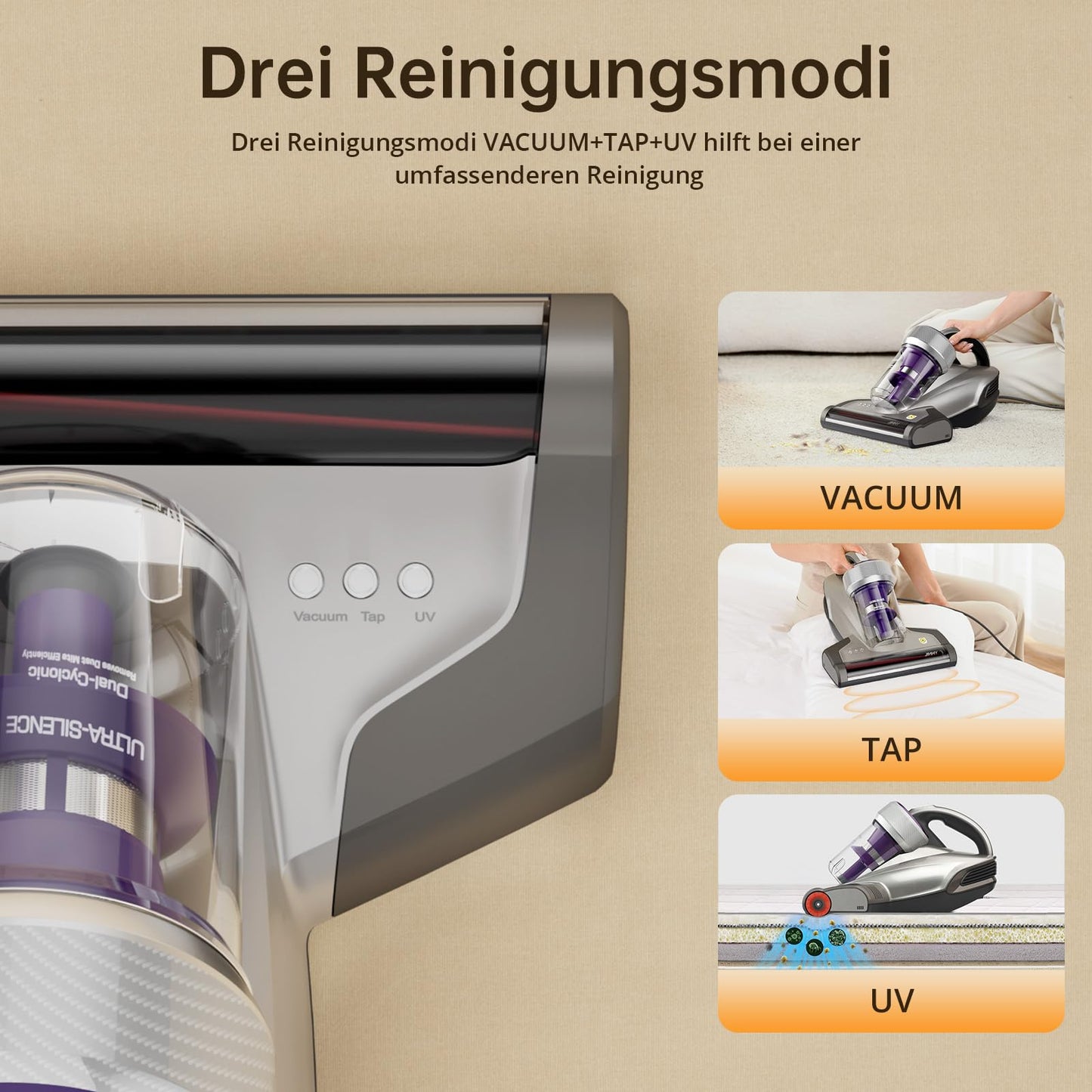 Jimmy JV35 Milbensauger 700W mit UV-C Licht & Heißluft, Matratzensauger mit Doppel-Zyklon, ideal für Matratzen, Betten & Sofa