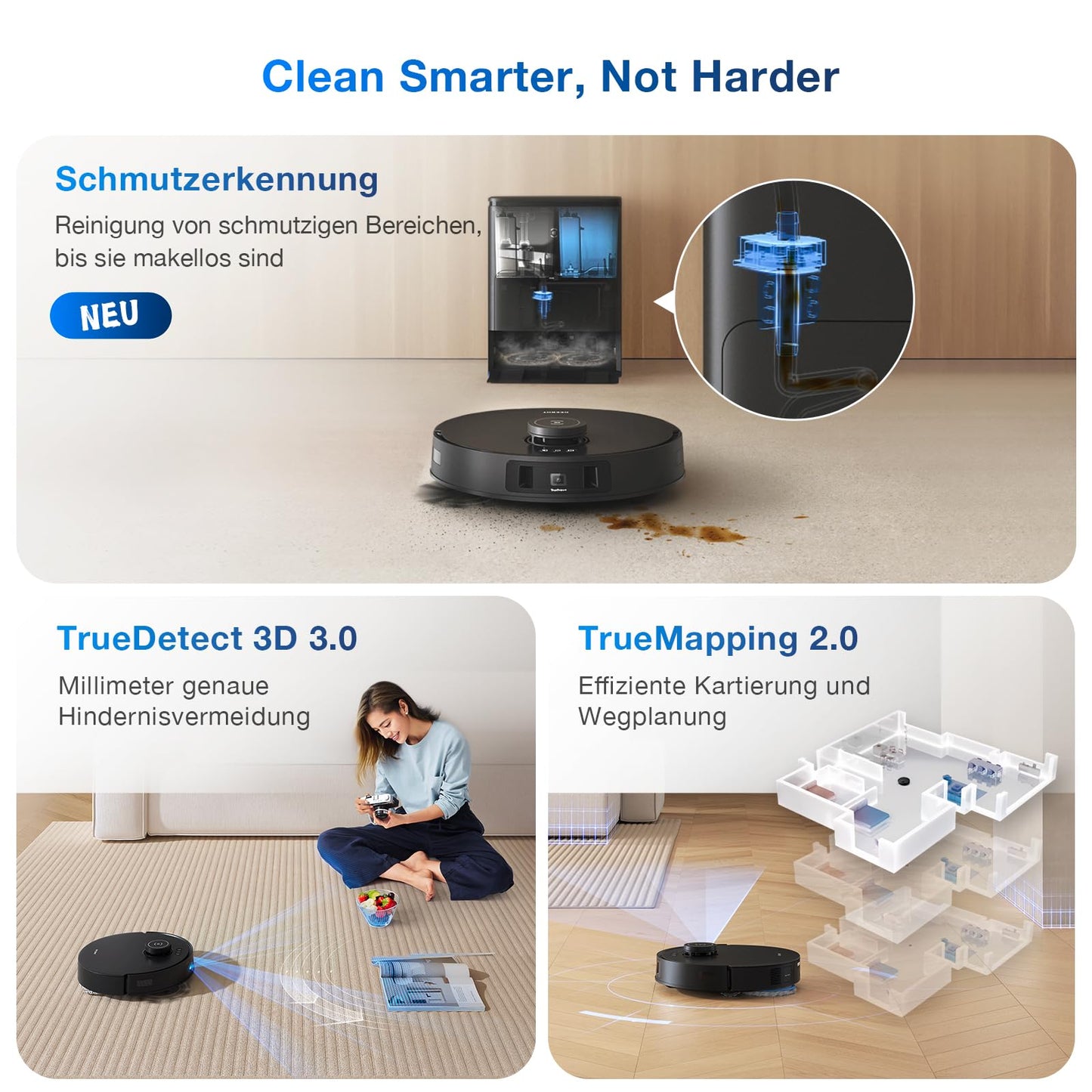 ECOVACS DEEBOT T30S Combo Complete Saugroboter mit Wischfunktion Akku-Staubsauger, All-in-One Reinigungsstation,11000Pa, ZeroTangle Technologie, TruEdge™ Kantenreinigung, Heißwasser-Mopp-Waschen