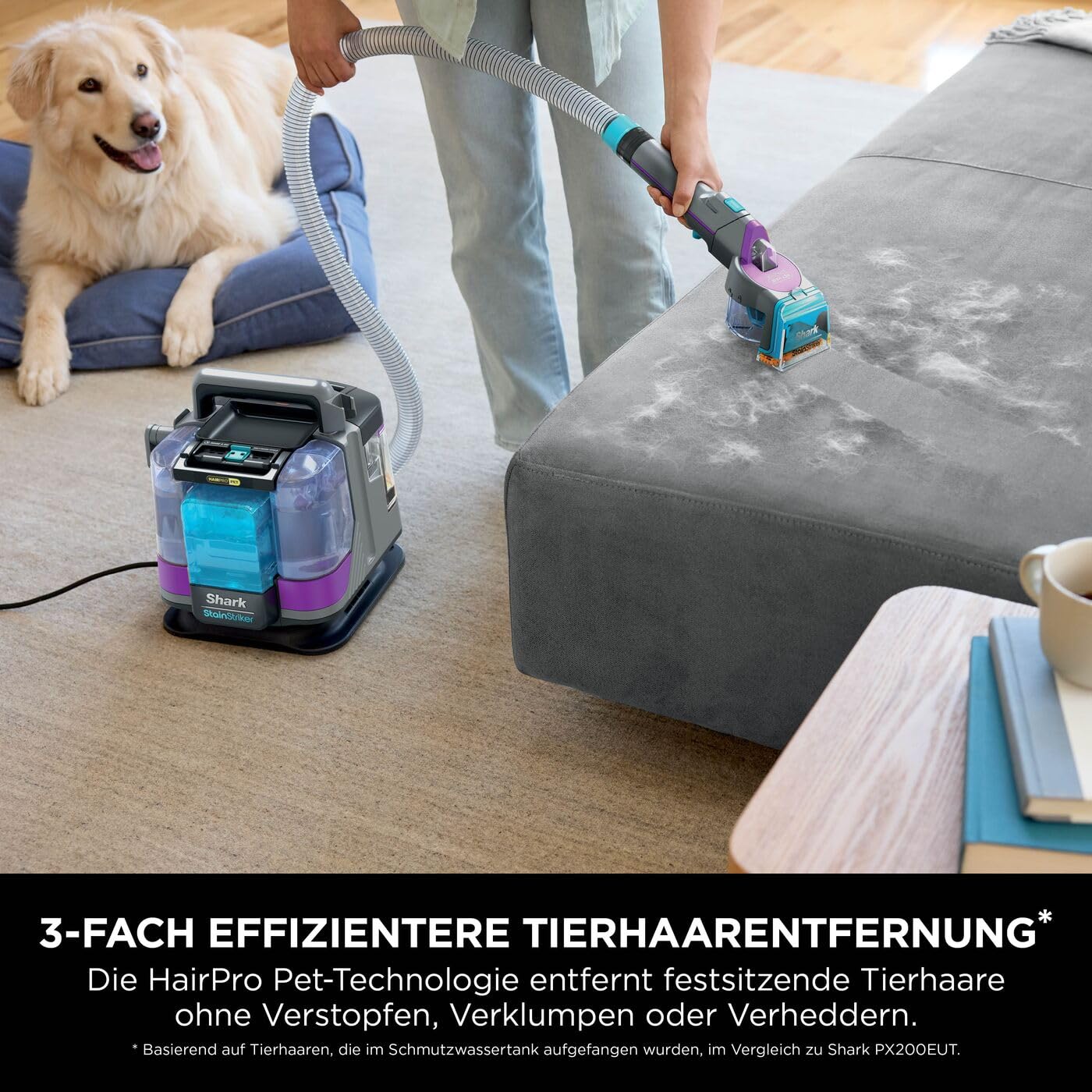 Shark StainStriker HairPro Pet Reiniger, 450W Saugkraft, Anti-Clog Tierhaarextraktor, tragbar, 4 Aufsätze & 2 Reinigungsmittel