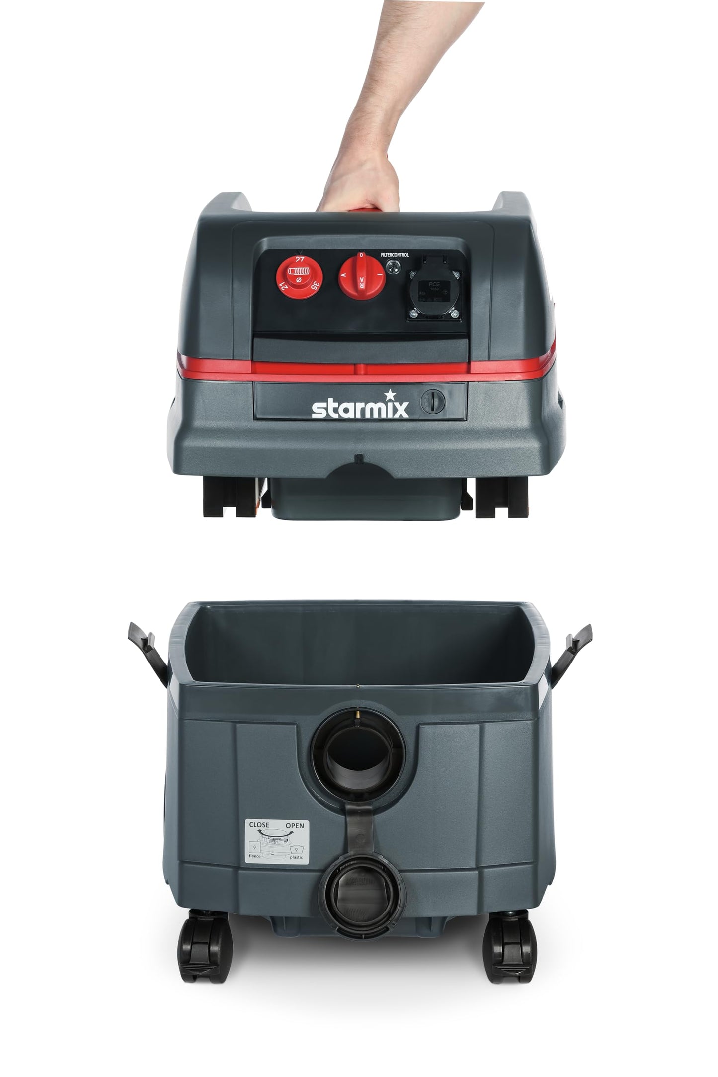 Starmix ISC M-1625 Safe – Industriesauger Staubklasse M mit Gerätesteckdose & automatischer Filterreinigung – Nass-/Trockensauger für Baustelle & Werkstatt, 1600 W Leistung, 25 L, inkl. 5m Schlauch