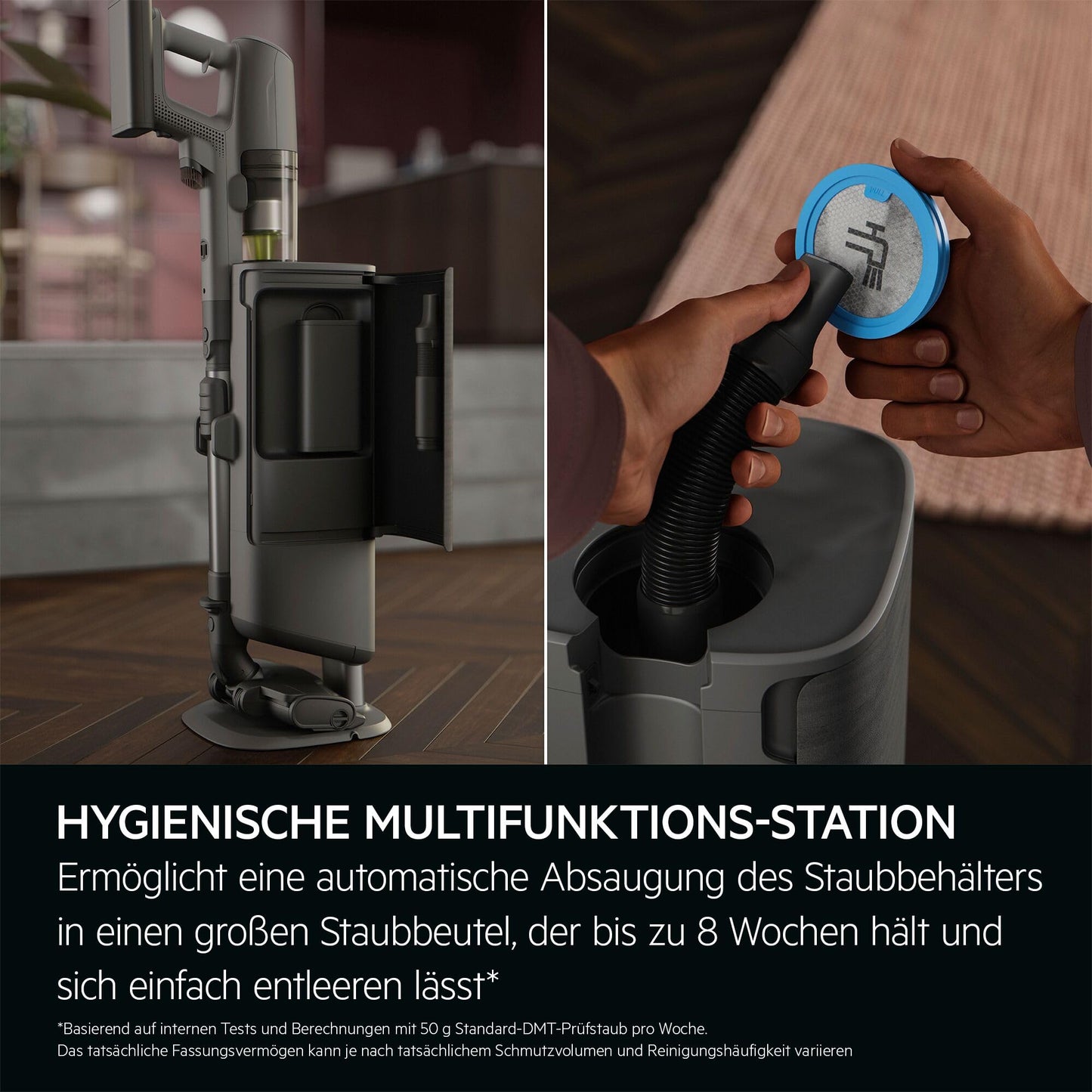 AEG Ultimate 8000 Akku Staubsauger mit Absaugstation und Ersatz-Akku, Automatik-verlängert Laufzeit, 5-Stufen Filtration, für Hartboden, Teppich, Tierhaare, 25 V Akku, 400 ml, Dunkelgrau, AP83A25XNX