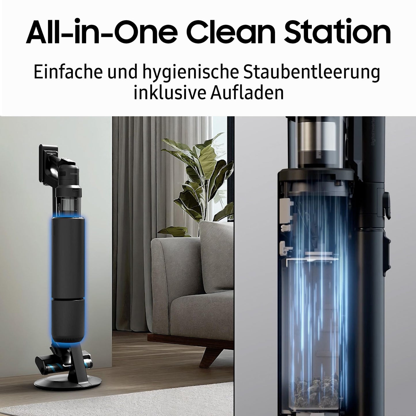 Samsung VS90F40EEK/WD Bespoke AI Jet Ultra Akku+ CompleteClean, Akku-Handstaubsauger inkl. Zubehör, 400 W, 2 Akkus, All-In-One-Station, Active Dual & Slim LED+ Bürste, Pet Tool+, Satin Black