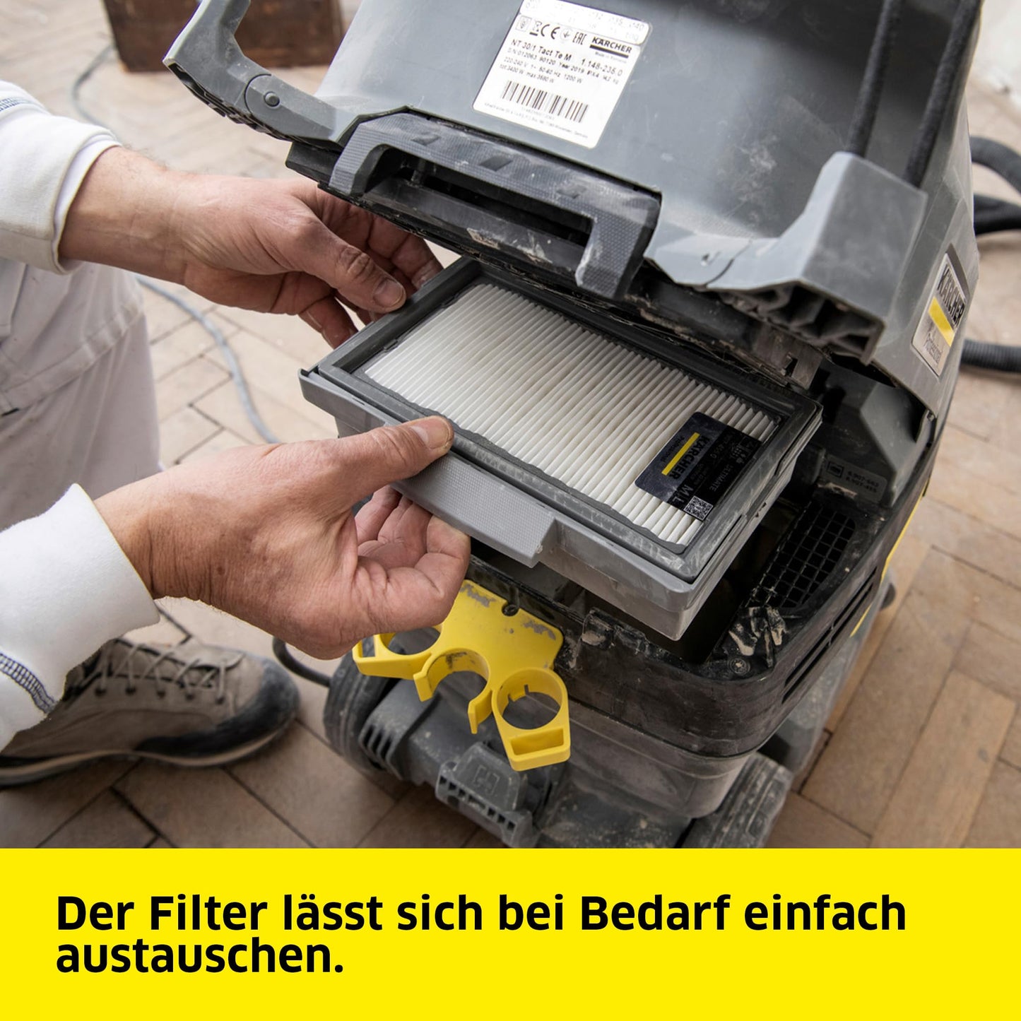 Kärcher Nass- und Trockensauger NT 30/1 Tact Te H, Leistung: max. 1380 W, autom. Filterreinigung, Kunststoffbehälter: 30 l, Saugschlauch: 4 m, breite Nass-/Trockenbodendüse (360 mm), Gerätesteckdose