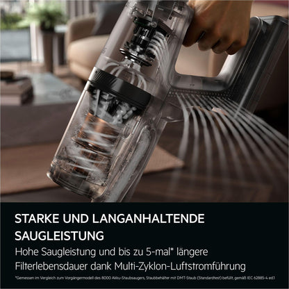 AEG Ultimate 8000 Akku Staubsauger mit Absaugstation und Ersatz-Akku, Automatik-verlängert Laufzeit, 5-Stufen Filtration, für Hartboden, Teppich, Tierhaare, 25 V Akku, 400 ml, Dunkelgrau, AP83A25XNX