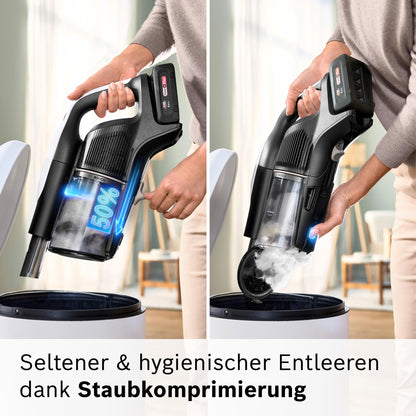 Bosch Akku-Staubsauger Unlimited 10 BTS1042WAC, kabellos, MicroClean Technology, TFT-Display, Staubkomprimierung, HEPA-Filtersystem, 10 J. Motorgarantie, 4 Ah Akku, LED-Licht, Schnellladegerät, weiß