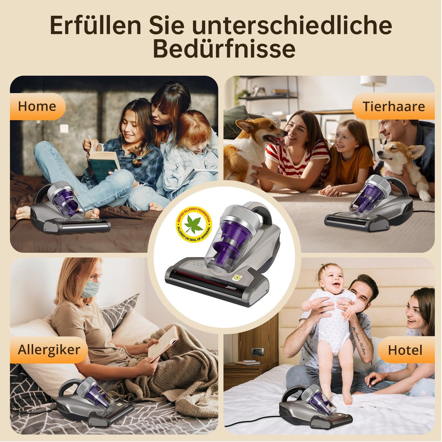 Jimmy JV35 Milbensauger 700W mit UV-C Licht & Heißluft, Matratzensauger mit Doppel-Zyklon, ideal für Matratzen, Betten & Sofa