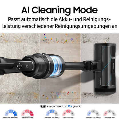 Samsung VS90F40EEK/WD Bespoke AI Jet Ultra Akku+ CompleteClean, Akku-Handstaubsauger inkl. Zubehör, 400 W, 2 Akkus, All-In-One-Station, Active Dual & Slim LED+ Bürste, Pet Tool+, Satin Black