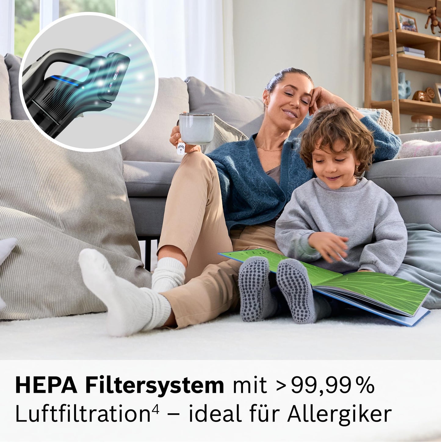 Bosch Akku-Staubsauger Unlimited 10 BKS1051GQC, kabellos, MicroClean Technology, TFT-Display, Staubkomprimierung, HEPA-Filtersystem, 10 J. Motorgarantie, 4 Ah Akku, LED-Licht, Schnellladegerät, grau