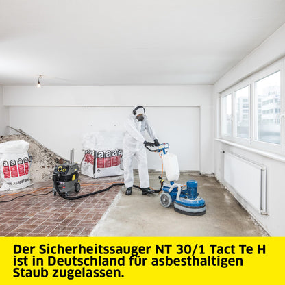 Kärcher Nass- und Trockensauger NT 30/1 Tact Te H, Leistung: max. 1380 W, autom. Filterreinigung, Kunststoffbehälter: 30 l, Saugschlauch: 4 m, breite Nass-/Trockenbodendüse (360 mm), Gerätesteckdose